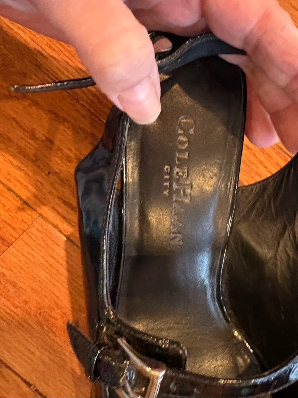 Patent Leather Black Block Heel Slingback Sandals by Cole Haan